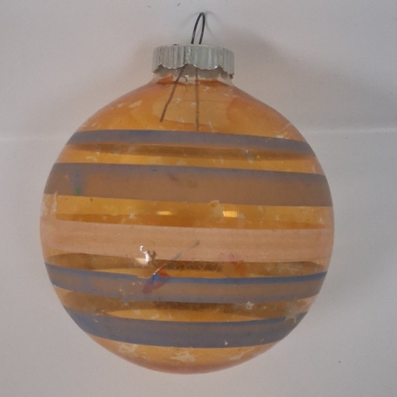 Vintage Shiny Brite ATOMIC ERA Unsilvered 3" Yellow Banded Christmas Ornament - Picture 5 of 9